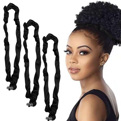 3Pcs Silk Hair Ties Silk Scrunchies for Hair, Adjustable Slip Hair Ties Afro Puff Hair Tie Satin Hair Scrunchies, Long Style Black Hair Ties for Thick Hair Curly Natural Hair Afro Puffs Ponytails