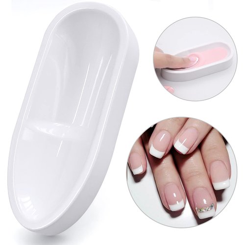 French Tip Dip Nail Powder Tray System with Dust Cleaning Brush, Unibouti Easy Short Extended Nails Smile Line Mold, Nail Art Accessories Manicure Tool, ABS Unbending, White