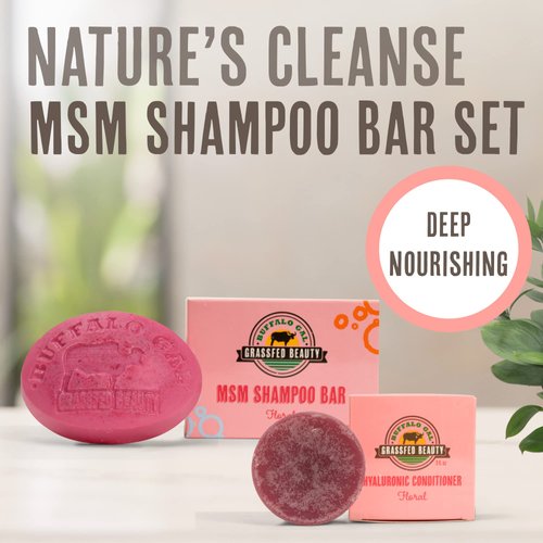 MSM Shampoo Bar + Hyaluronic Hair Conditioner Bar, Solid Bar Shampoo and Conditioner for Hair Growth, Non-Soap, For All Hair Types, Floral, Set of 2