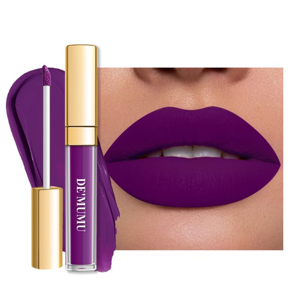 DE'MUMU Super Stay Purple Lipstick Matte, Long Lasting Lipstick for Women Smudge Proof No Transfer Liquid Lip Gloss, 16H Wearing Lip Makeup (DM22 Purple Crystal)