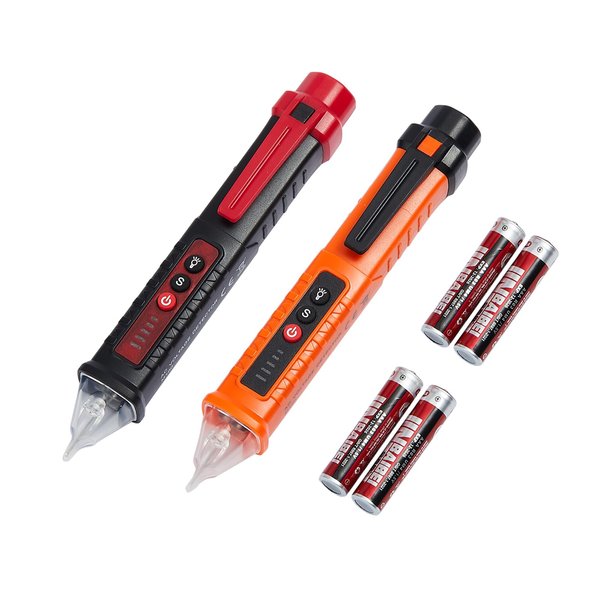 2 Pack Non-Contact Voltage Detector, Voltage Tester Electrical Tester, AC 12V/48V/70V-1000V, Wire Tester with Buzzer Alarm and Flashlight, Wire Breakpoint Finder, Orange & Red