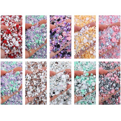 30g Mix Size Flatback Craft Rhinestone and Pearls, 2mm-10mm AB Color Jelly Resin Pearl Rhinestones for Clothing, Shoes, DIY, Nail Art Decoration