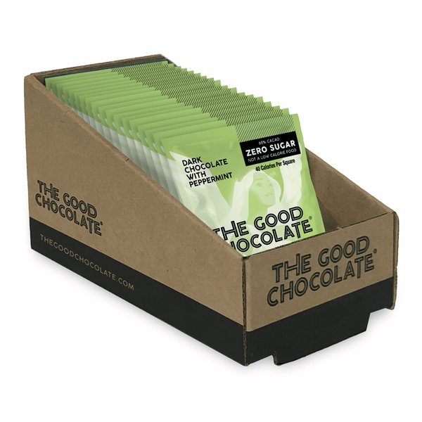 The Good Chocolate - Keto Mint Chocolate Squares, Zero Sugar, Lower Net Carb Snack, Lower Calorie, Vegan Chocolate Candy, 18 Square Family Packs