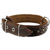Genuine Leather Braided Studded Dog Collar, Soft Suede Padded Brown 1.5" Wide. Fits 17"-21" Neck.