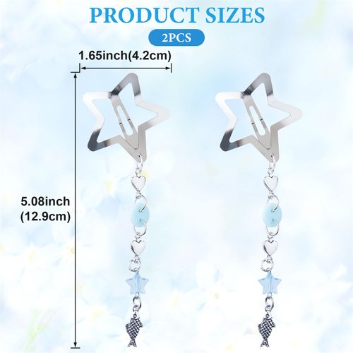Isslly 2 Pcs Star Snap Hair Clips, Star Moon Beaded Pendant Hair Barrettes for Women, Girls, Metal Star Hair Styling Accessories for Parties, Daily Use