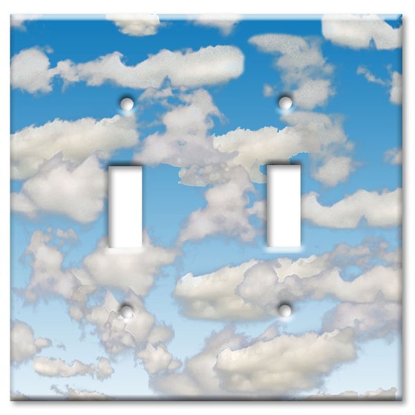 Art Plates - Double Gang Toggle OVERSIZE Switch Plate - OVER SIZE Decorative Metal Wall Plate - Clouds - (Made in USA)
