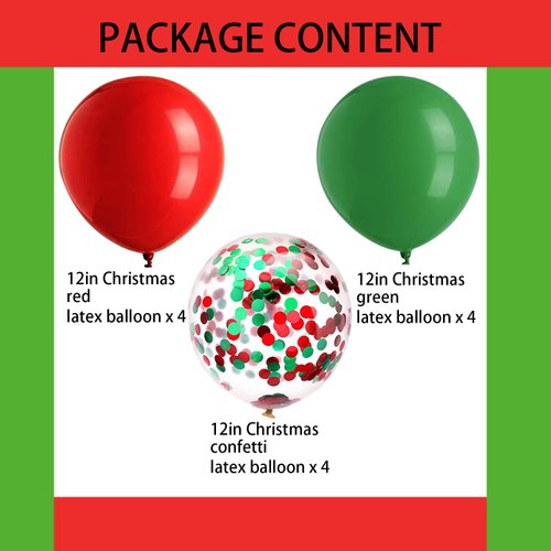 HADCKJA Red Balloons Green Balloons Confetti Balloons Latex Balloon for Christmas Party Supplies Decorations Birthday Decorations Wedding Anniversary Decorations Shower Decorations 12Pcs