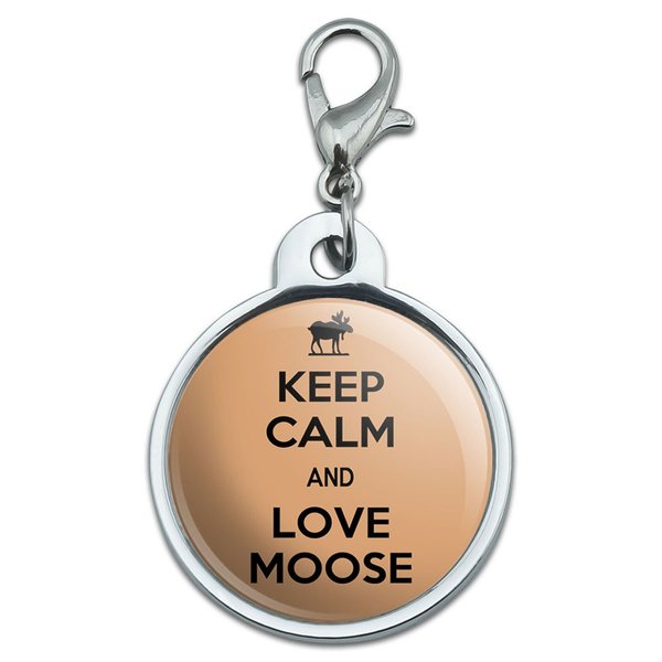 GRAPHICS & MORE Chrome Plated Metal Small Pet ID Dog Cat Tag Keep Calm and H-O - Love Moose