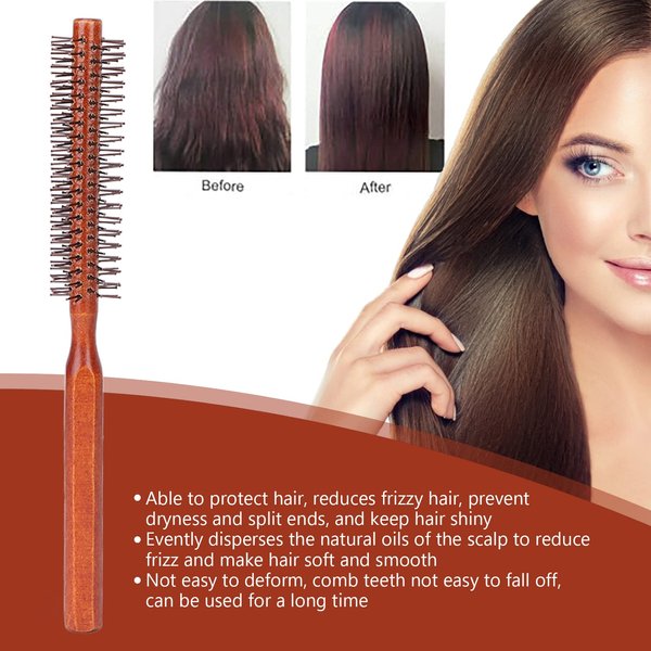 Round Styling Hair Brush, Wooden Handle Styling Brush, Curling Roller Hairbrush Roller Comb Hair Styling Accessories for Men and Women, Straightening and Curling, Wet and Dry Hair