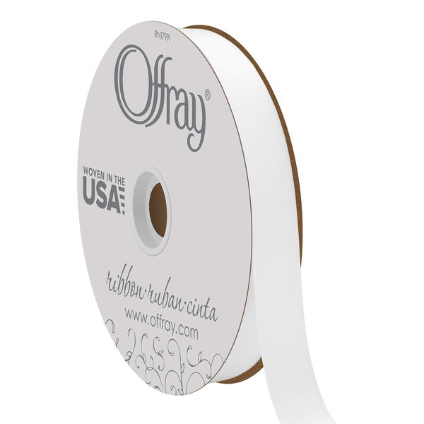 Berwick Offray 7/8" Wide Double Face Satin Ribbon, White, 100 Yards