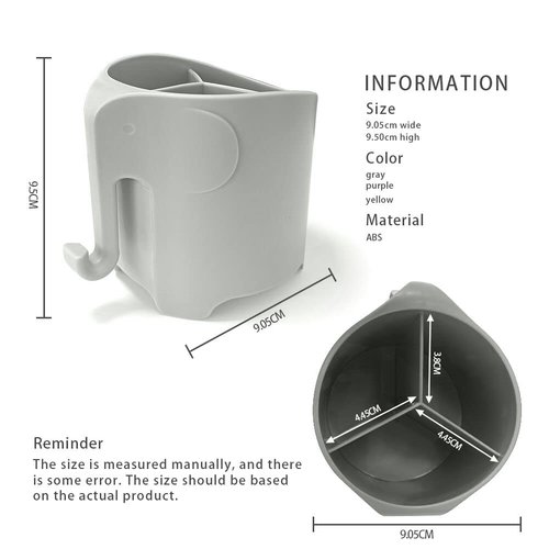 RyanLemon Elephant Toothbrush Holder for Kids Toddler, Suction Cup Electric Toothbrush Holder, 3 Slots and 1 Hook for Hanging Bath Balls(Grey)