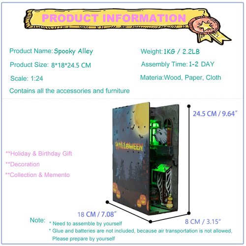 Roroom DIY Miniature and Furniture Dollhouse Kit,Mini 3D Wooden Doll House Craft Model with LED,Creative Room Idea for Halloween Birthday Gift(Spooky Alley)