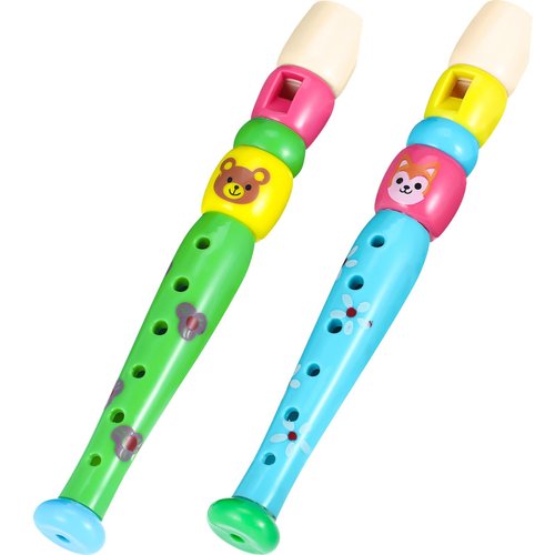 Gadpiparty 2 Pieces Small Wooden Recorders for Kids, Piccolo Flute Six-Hole Flute Learning Rhythm Musical Instrument Baby Toddlers Early Education Music Sound Toys (Random Color)