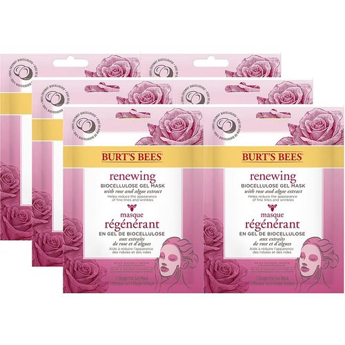 Burt's Bees Renewing Biocellulose Gel Face Mask, 6 Count, Value Pack