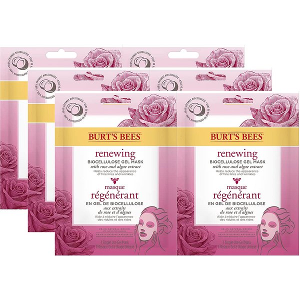 Burt's Bees Renewing Biocellulose Gel Face Mask, 6 Count, Value Pack