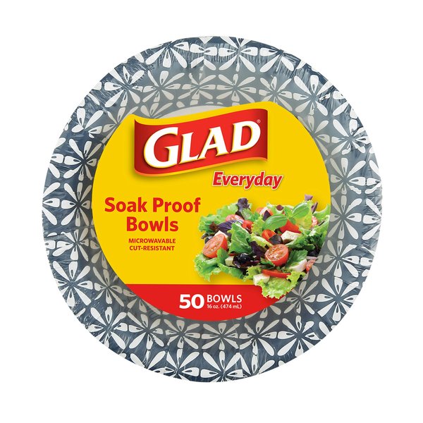 Glad 16 oz Paper Bowls With Daisy Design | Disposable Paper Bowls for Parties and Picnics Daisy Print | Microwave Safe Disposable Paper Bowls for Everyday Use, 16 Oz Blue Mosaic