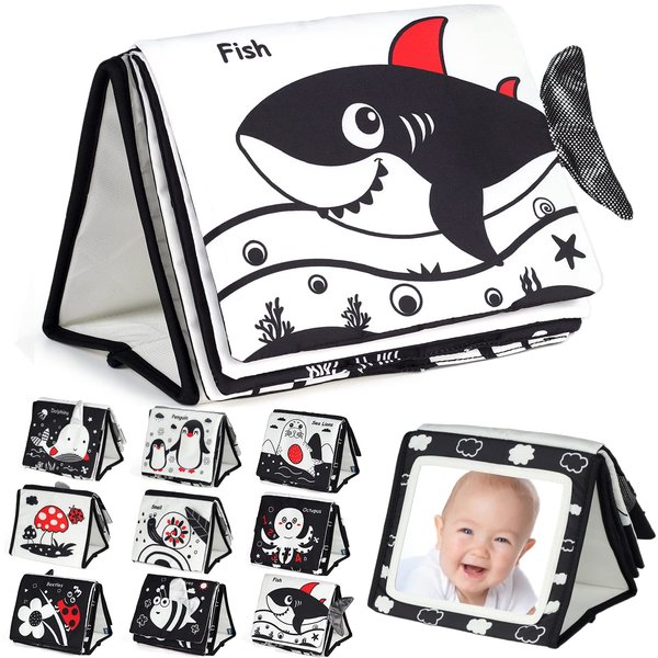 EverLove Tummy Time Mirror for Babies - Black and White Tummy Time Toys for Infants - High Contrast Baby Toys for Newborn - Baby Sensory Toys - Best Gift for 0 3 6 9 Months Baby (Tummy Time Mirror)