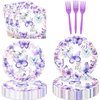 121 Pcs Butterfly Birthday Party Decor Spring Butterfly Paper Plates Napkins Forks Cups Tablecloth Banner Dinnerware for Butterfly Girls Baby Shower 1st 2nd 3rd 4th Bday Party Supplies Decorations