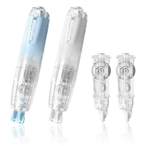 Valtiner Refillable Retractable Correction Tape, 2 Pcs White Pull Out Pens with 2 Extra Refills, Easy to Use Cute White Correction Pen Shaped Applicator for School Office Supplies (Blue & White)