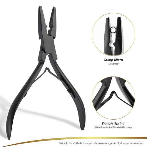 Glamordove Hair Extension Tool Kit Stainless Steel Hair Extension Pliers Micro Beads Remover Hook Looper Hair Sectioning Clips Wefting Sewing Salon Barber Accessories (Black)
