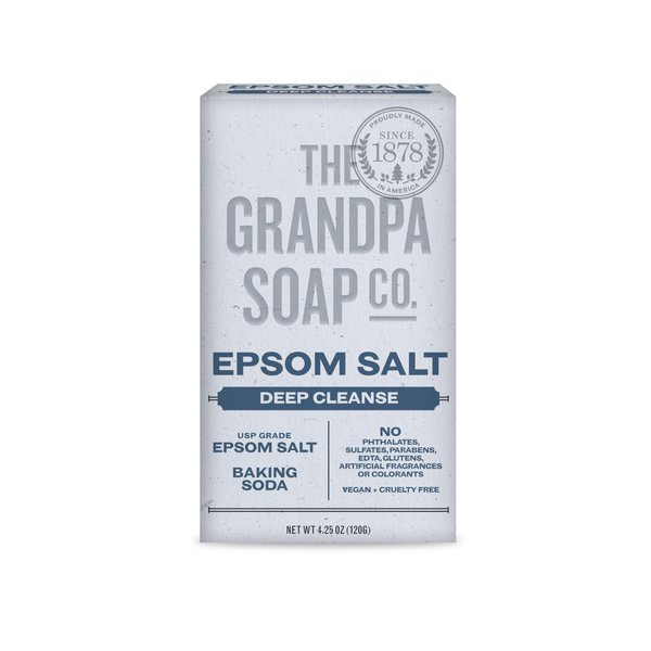 Grandpa's Epsom Salt Bar Soap by The Soap Company | Natural Face & Body Soap | Epsom Salt + Baking Soda | Deep Cleanse | Paraben Free Bar Soap | Unisex | 4.25 Oz.
