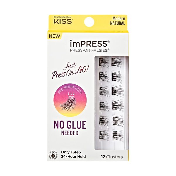 KISS imPRESS False Eyelashes, Lash Clusters, Falsies, Modern Natural', 12mm-14mm, Includes 12 pieces of pre-bonded lashes, Contact Lens Friendly, Easy to Apply, Reusable Strip Lashes