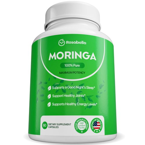 Rosabella Moringa Capsules - Pure Moringa Powder, Energy, Skin, Immune & Gut Health Superfood, Rich in Antioxidants, Essential Vitamins & Amino Acids, Natural Green Superfood Supplement - 60 Count