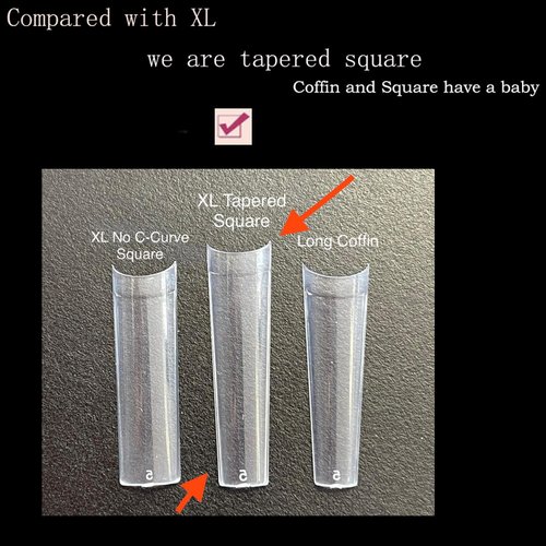 HWHUNO XL Tapered Square Nail Tips No C Curve,500Pcs Clear Medium Half Cover Coffin Nail Tips for Acrylic Nails Professional Salon and DIY Nail Art 10Size with Case
