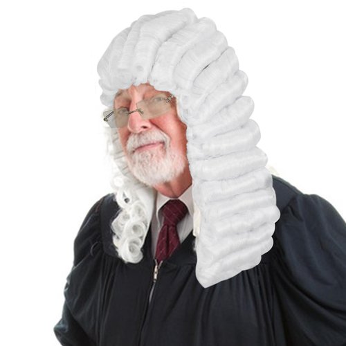 Ebingoo White Judge Wig + Glasses + Wig Cap Judge Colonial Wig Adult Judge Costume Accessories White Lawyer Wig for Men Halloween Party Costume Cosplay