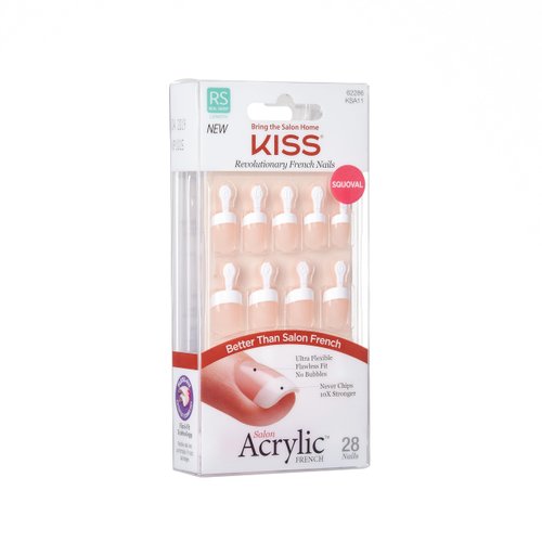KISS Salon Acrylic, Press-On Nails, Nail glue included, 'Power Play', Pink, Real Short Size, Squoval Shape, Includes 28 Nails, 2g glue, 1 Manicure Stick, 1 Mini File