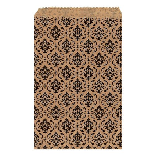 MOOCA 200 Pcs Damask Paper Gift Bags Bulk, Small Business Bags, Small Jewelry Bags, Candy Bags, Popcorn Bags, Cookie Bags, Treat Bags, Bags for Packaging, 4 W x 6 H in, Brown with Black Damask