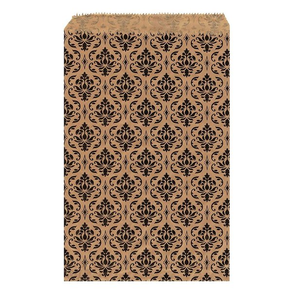 MOOCA 200 Pcs Damask Paper Gift Bags Bulk, Small Business Bags, Small Jewelry Bags, Candy Bags, Popcorn Bags, Cookie Bags, Treat Bags, Bags for Packaging, 4 W x 6 H in, Brown with Black Damask