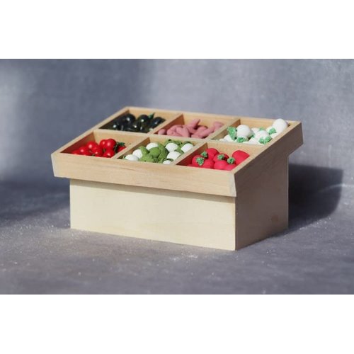 Dollhouse Accessories 1:12 Scale Fruite Vegetable Rack Food Display Furniture Grocery Store Miniature Furniture Decoration Ornament (Brown)