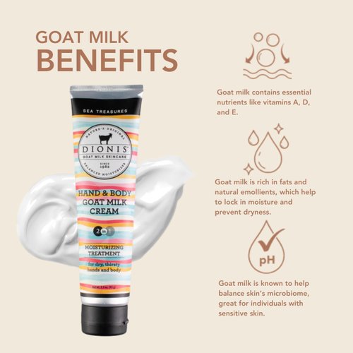 Dionis Goat Milk Skincare 3.3oz Sea Treasures Scented Hand & Body Cream - Travel Size Hand Lotion, Hydrating & Moisturizing