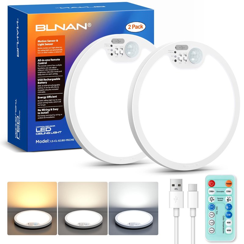 BLNAN Rechargeable Motion Sensor Ceiling Light with Remote, Battery ...