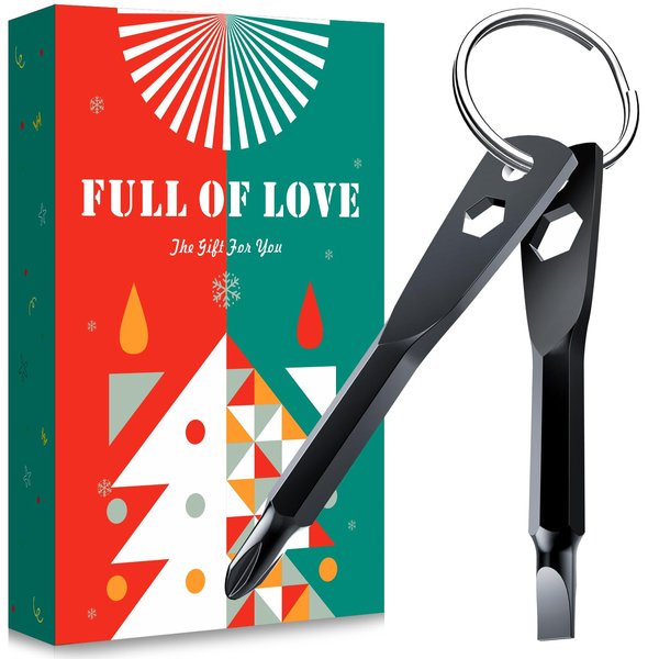 Keychain Screwdriver Tool Gifts for Men, KUSONKEY Stocking Stuffers for Men, 4-in-1 Screwdriver Bit with Phillips,Slotted and Hex Wrench Cool Gadgets