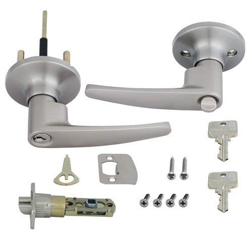 Honeywell Safes & Door Locks - Interior & Exterior Straight Lever Door Handle with Keys - Door Lever for Bedroom - Anti-Bump Resistant - Reversible for Right & Left Sided Doors - Satin Nickel, 8104301