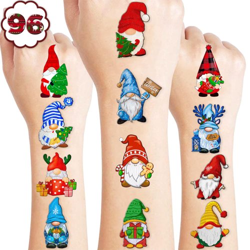 110 PCS Gnome Christmas Temporary Tattoos Themed Birthday Party Decorations Favors Supplies Decor Gnomes Garden Colorful Xmas Winter Tattoo Stickers Gifts For Game Boys Girls Classroom School Prizes