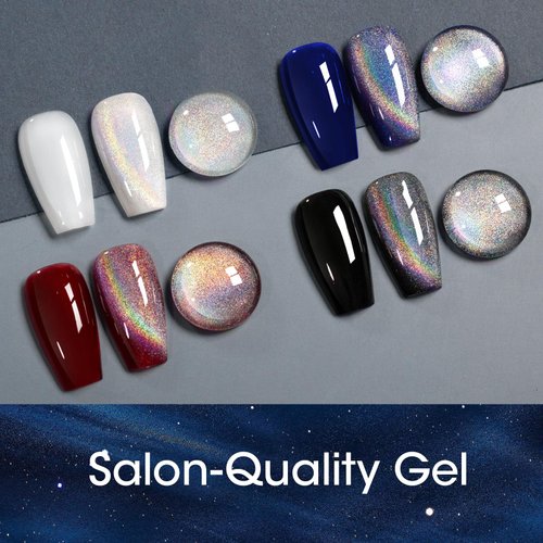 Gellen Cat Eye Gel Nail Polish - 18ml Rainbow Cateye Gel Polish with Magnet Stick Glitter Reflective Holographic Nail Polish UV Gel Magnetic Nail Polish Party Nail Art
