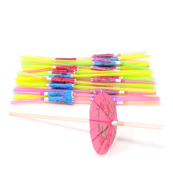 Honbay 50PCS Disposable Bendable Umbrella Parasol Drinking Straws Tropical Drinking Straws Hawaiian Beach Cocktail Luau Party Decorations Supplies