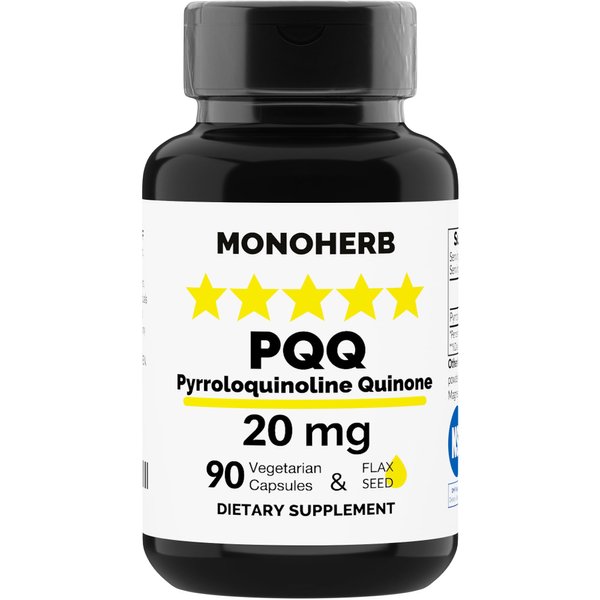 PQQ 20 milligrams - PQQ Supplement, Pyrroloquinoline Quinone, 90 Capsules with Omega 3