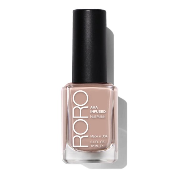 roro AHA Infused 21+ Free Nail Polish - Chip-Resistant High-Impact Nail Color Lacquer Made in the USA, Vegan/Cruelty-Free, Gluten-Free, Toasted Almonds, Nude Beige, 4Fl Oz/12mL