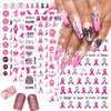 6Sheets Breast Cancer Nail Stickers for Nail Art 3D Self-Adhesive Pink Ribbon Nail Art Stickers Letter Love Heart DIY Nail Art Design Supplies Breast Cancer Awareness Nail Decals for Women Nail Decor