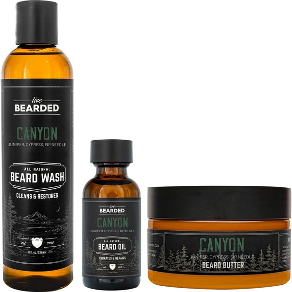 Live Bearded: 3-Step Beard Grooming Kit - Canyon - Beard Wash, Beard Oil and Beard Butter - All-Natural Ingredients with Shea Butter, Jojoba Oil and More - Beard Growth Support - Made in the USA