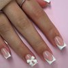 Enppode French Tips Nails Medium Press on Nails Square Fake Nails White Nails Glossy Stick on Nails for Women 24 PCS/Set