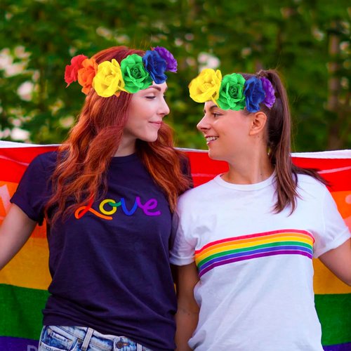 SUNNYPRO Gay Pride Stuff Rainbow Headband for Women Rose Flower Crown LGBTQ Accessories