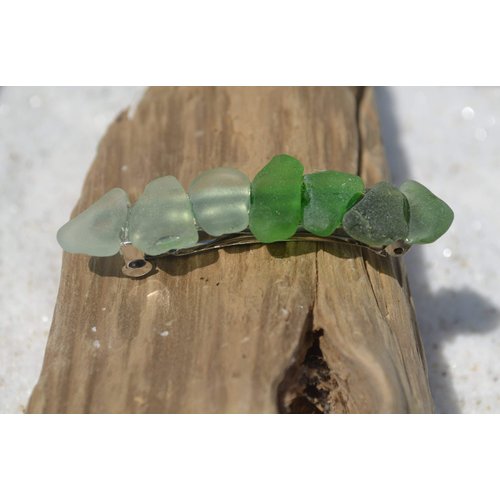 Genuine Shades of Green Beach Glass French Barrette Hair Clip
