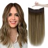 Easyouth Invisible Wire Hair Extensions Human Hair Medium Brown Fading to Strawberry Blonde Mix Medium Brown Wire Extensions Human Hair Fishing Wire Hair Extensions 18 inch 80g
