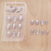 Xenophoer Short Press on Nails Oval Beige Gray Cat Eye Fake Nails Acrylic Glue on Nails with Silver Glitter Designs Nails Press ons for Women Daily Wear 24 Pcs