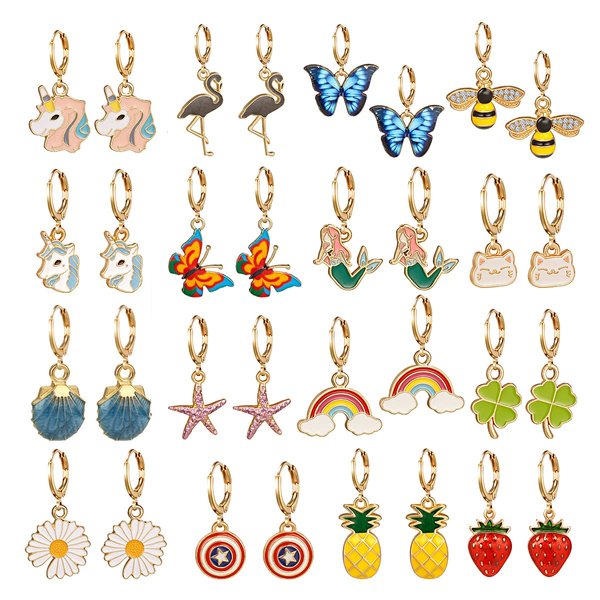 gold-plated-brass 16 Pairs Girls Hypoallergenic Huggie Hoop Earrings with Charm Small Dangle Hoop Earrings Set for Teen Girls